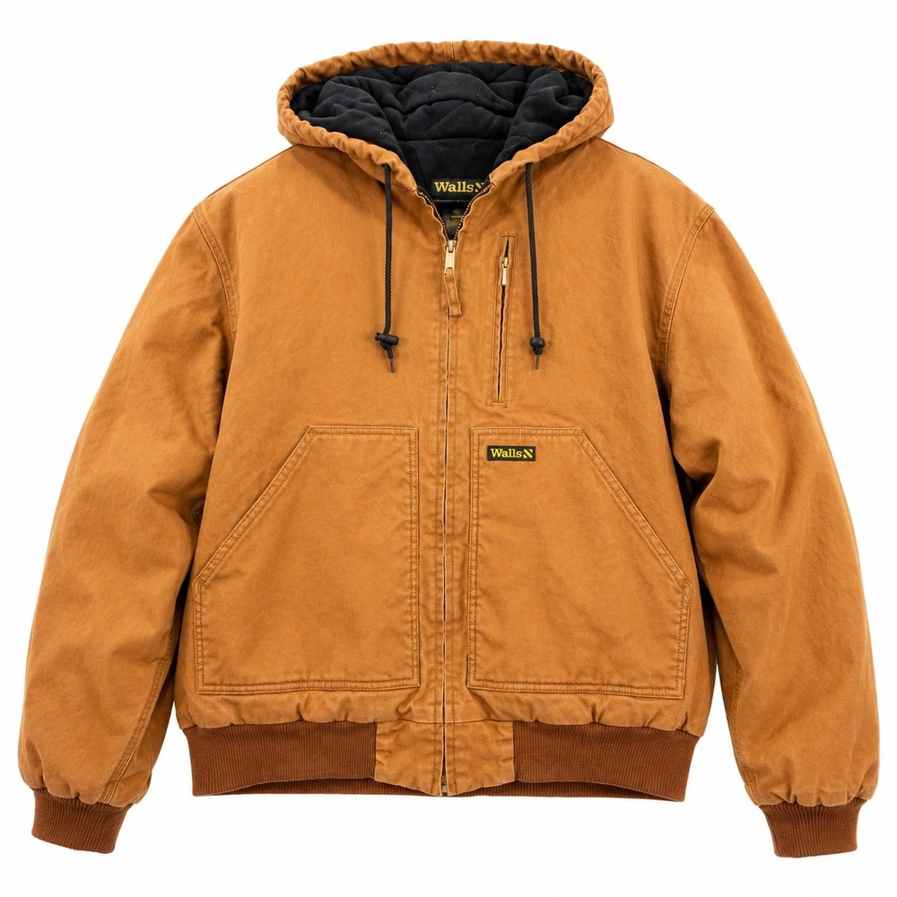 Walls Hooded Work Jacket Duck Canvas Quilt Lined XLR Brown Rugged Workwear